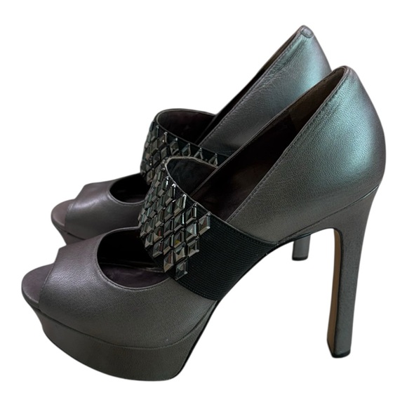Vince Camuto Biscane Graphite Gray Embellished Platform Peep Toe Heels Size 8M - Picture 2 of 7